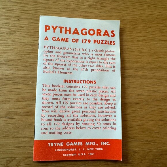 Vintage Pythagoras A Game of 179 Puzzles, Tangram, Tryne No. 125, Copyright 1961 - Picture 10 of 13